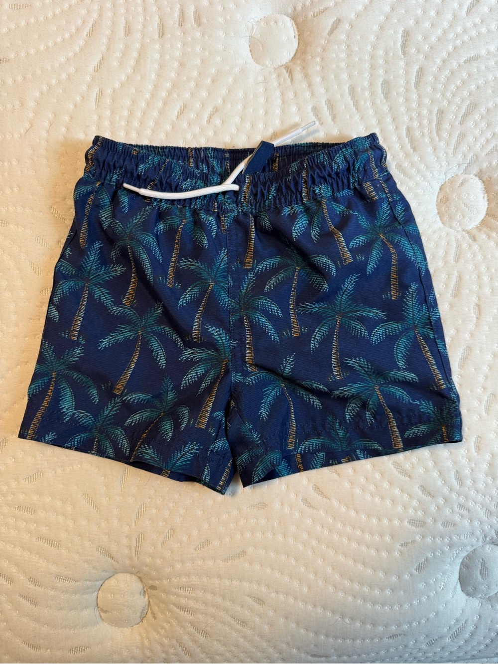Janie and Jack Navy Blue Palm Tree Toddler Swim Trunks